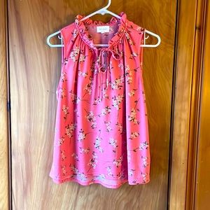 Pink Floral Sleeveless Blouse